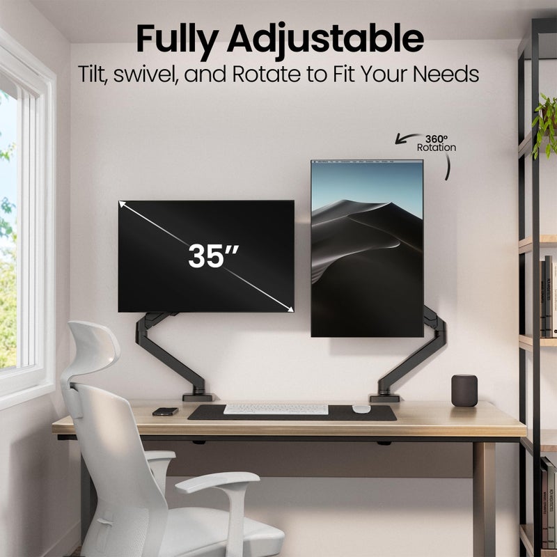 EVEO Premium Single Monitor Arm 14"â€“34", Adjustable Gas Spring Monitor Mount, Single Arm Desk Mount for 34 Inch Computer Screens, VESA Compatible Stand with Clamp and Grommet Base â€“ Black - Image 4